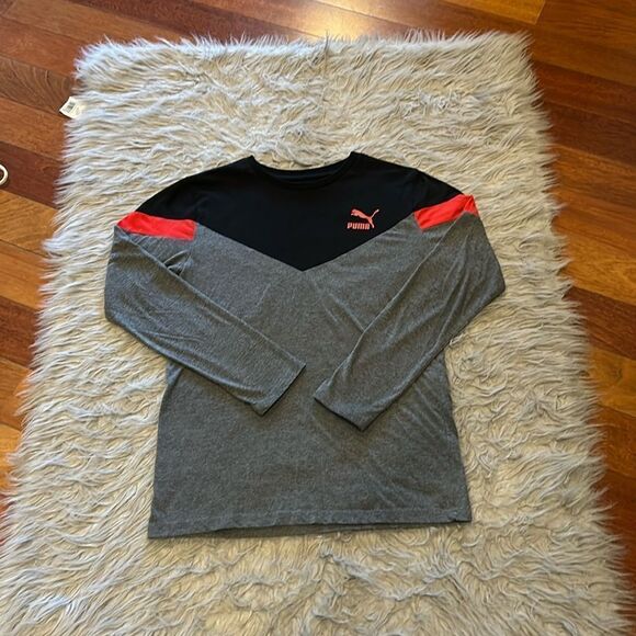Puma boys gray, red and black cotton blend logo long‎ sleeve shirt - Picture 1 of 5